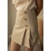 Button Half Pleated Skirt